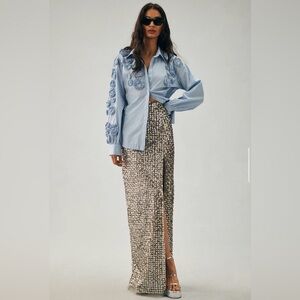 Maeve Light Blue Blouse with Floral Details